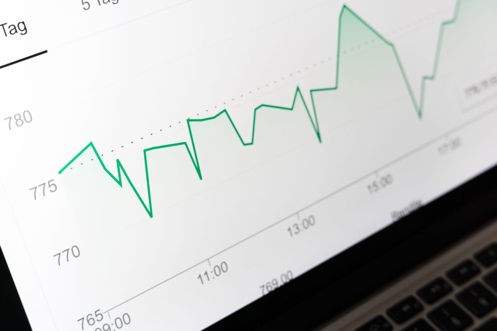 Close-up of a line graph on a computer screen, a stock photograph from Pexels and not data from any client site